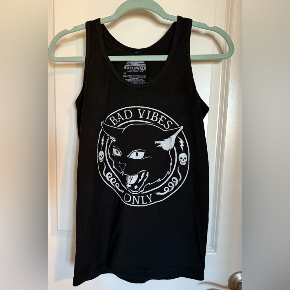 Women’s Black Cat Bad Vibes Only Tank Top XS NWOT